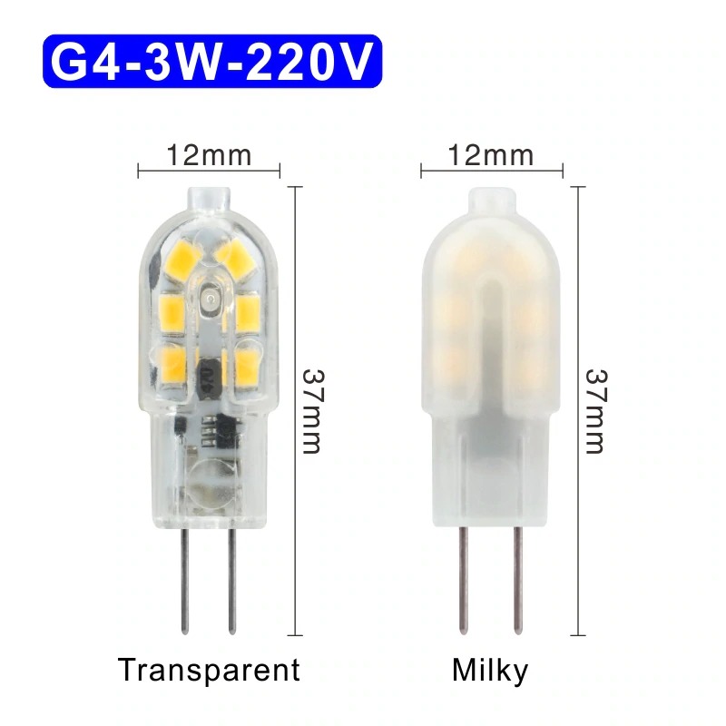 2 stuk G4 3W 220V 12 Bulb Transparent Koud witte LED Lamp ​capsule